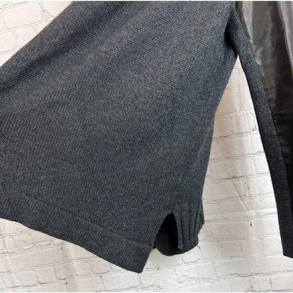 VINCE dark gray wool yak knit lamb leather sleeve open front cardigan sweater S - Picture 9 of 12